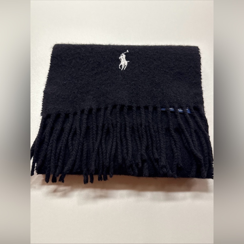 VTG Ralph Lauren Men’s Black 100% Lambswool Neck Scarf Wool Made Italy Preppy